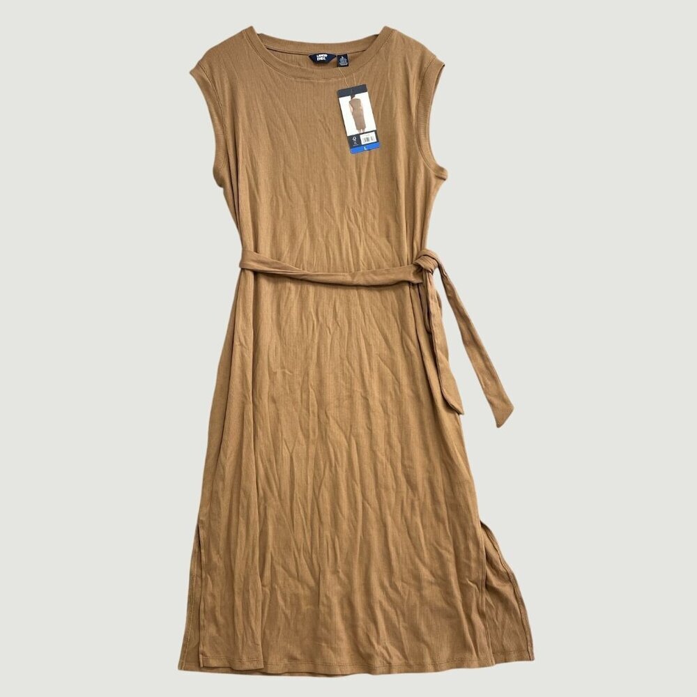 NEW Lands' End Women's Size L Sleeveless Rib Knit Midi Dress Brown - Picture 4 of 13